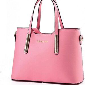 Fashion Road Vegan Leather Womens Pink Shoulder Bags Top-Handle Handbag Tote